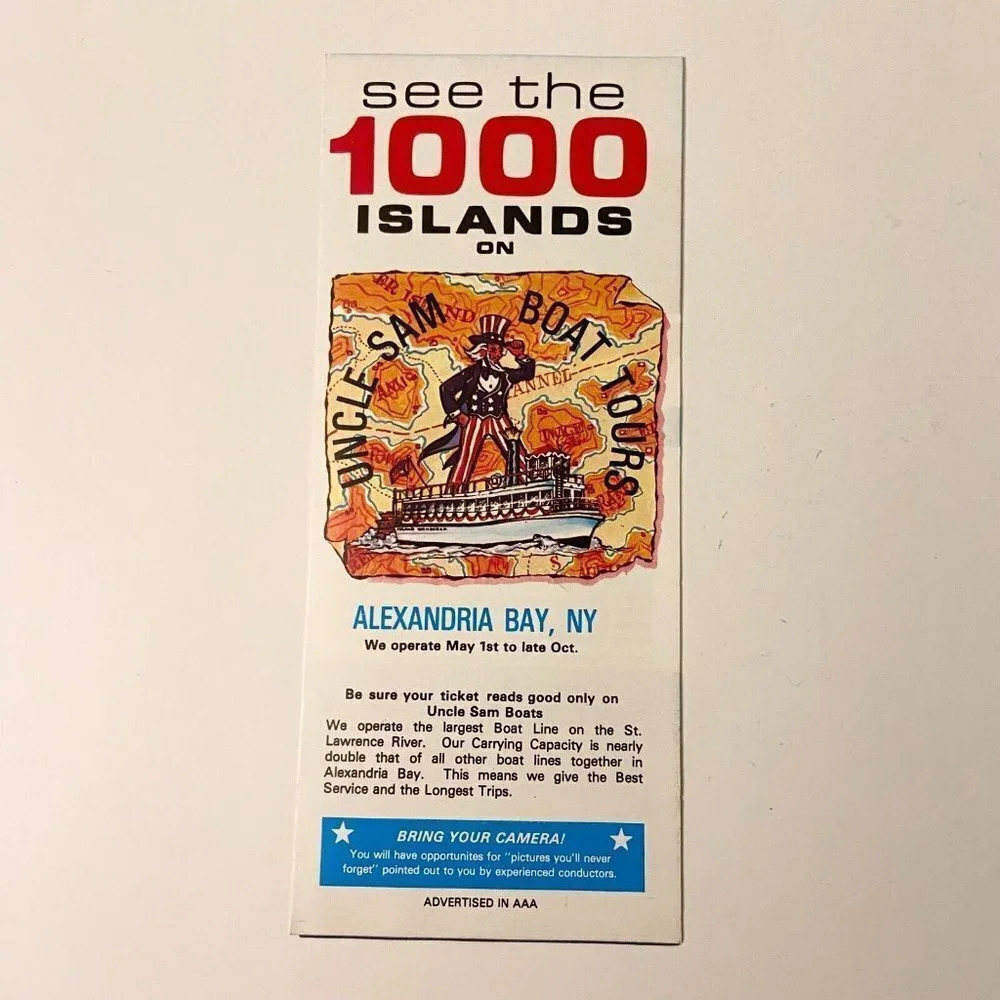 Vintage 1000 Island Uncle Sam Boat Tour Alexandria Bay NY Travel Guide Brochure